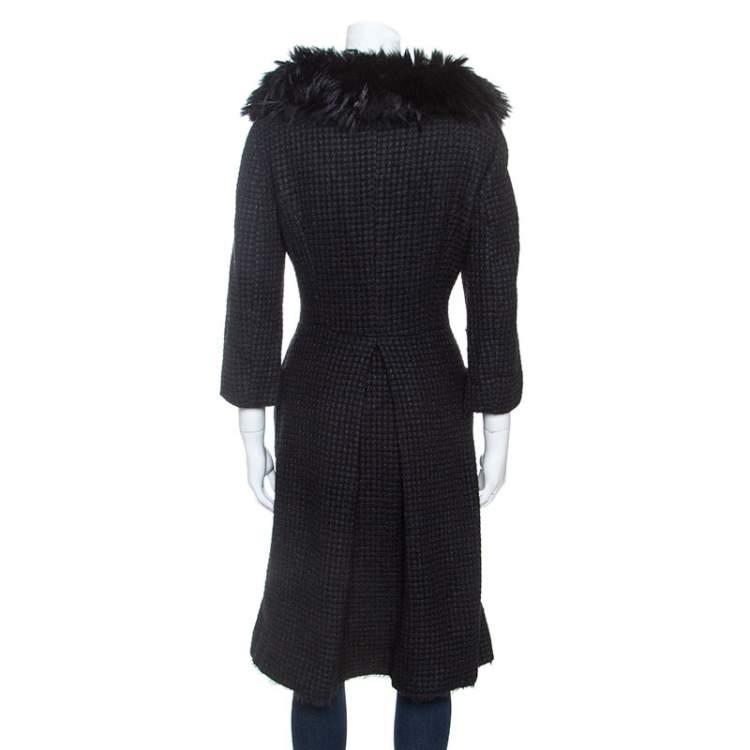 Pre Owned Fendi Charcoal Grey Wool & Silk Fur Trim Coat M