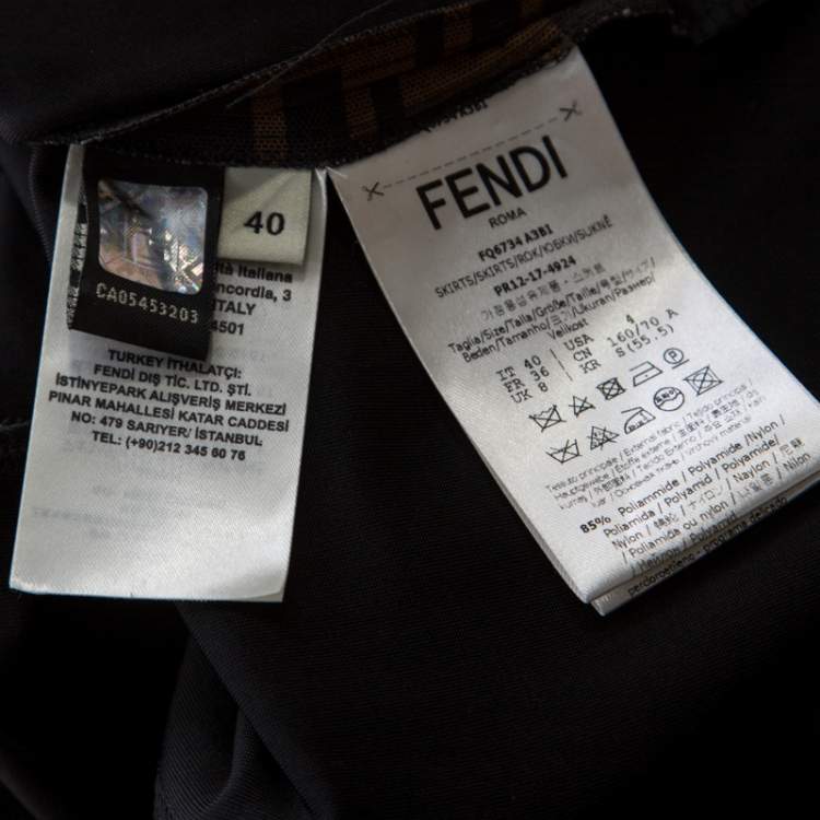 Pre Owned Fendi Brown Logo Print Stretch Jersey Pencil Skirt S