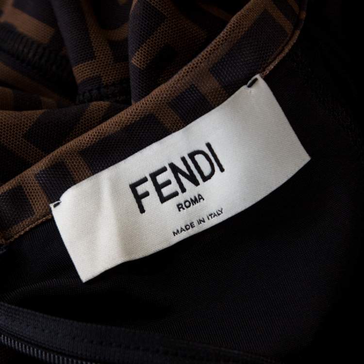 Pre Owned Fendi Brown Logo Print Stretch Jersey Pencil Skirt S