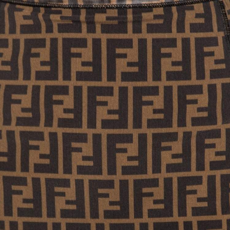 Pre Owned Fendi Brown Logo Print Stretch Jersey Pencil Skirt S