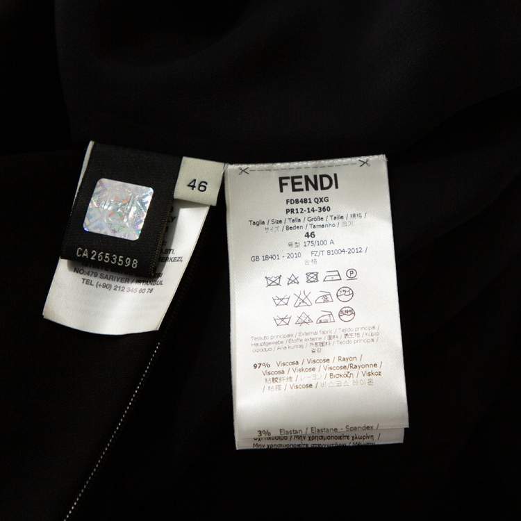 Pre Owned Fendi Black Stretch Knit Wool Overlay Asymmetric Sleeve Dress L