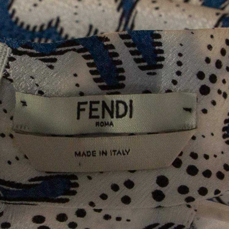 Pre Owned Fendi Blue Floral Printed Silk Cutout Detail Midi Dress M