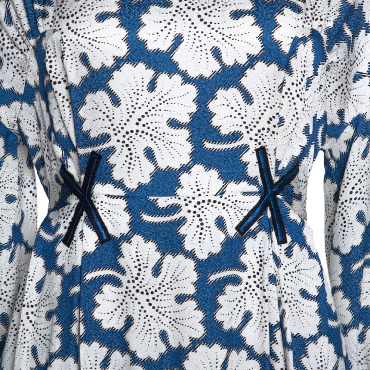 Pre Owned Fendi Blue Floral Printed Silk Cutout Detail Midi Dress M