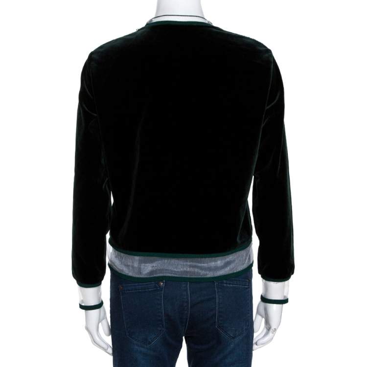 Pre Owned Fendi Dark Green Velvet Mink Fur Floral Appliqued Top S