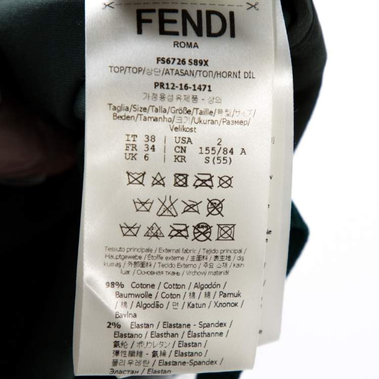 Pre Owned Fendi Dark Green Velvet Mink Fur Floral Appliqued Top S