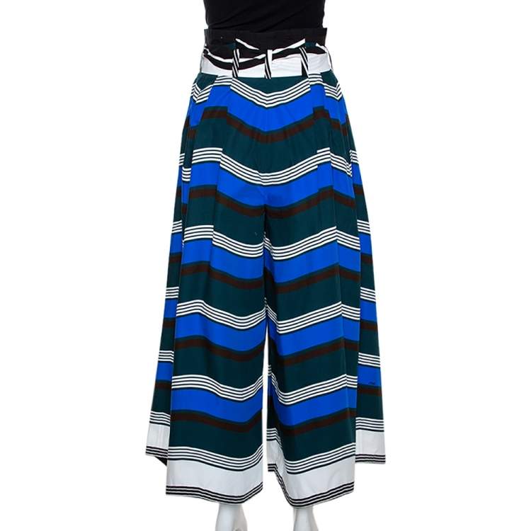 Pre Owned Fendi Multicolor Wave Printed Cotton Wide Leg Trousers M