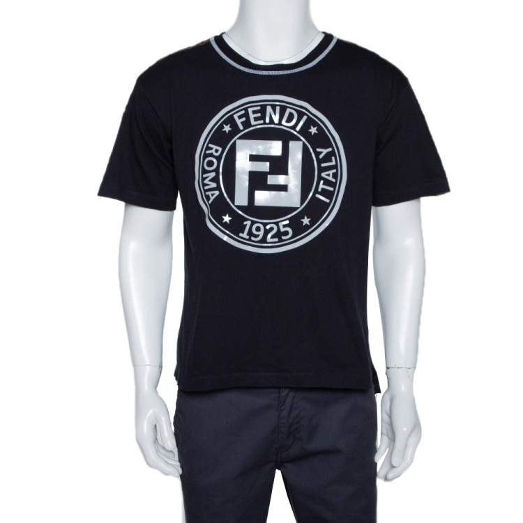 Fendi Black Embossed Logo Print Cotton Fendirama T-Shirt M Fendi