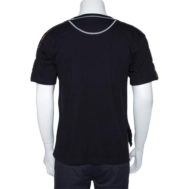 Pre Owned Fendi Black Embossed Logo Print Cotton Fendirama T-Shirt M