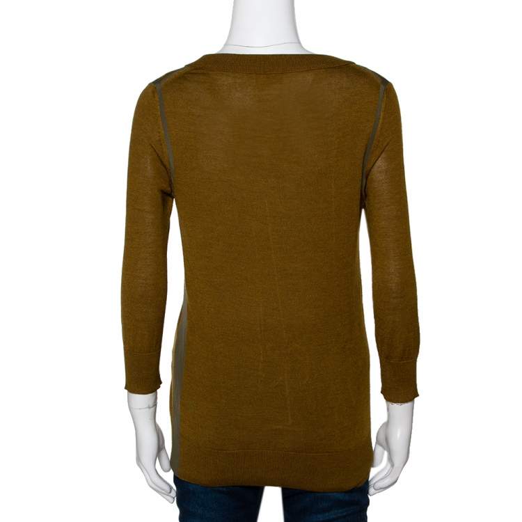 Pre Owned Fendi Olive Green Cashmere & Silk Trim Long Sleeve Jumper S
