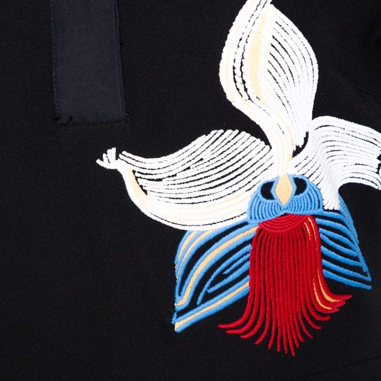 مملوكة مسبقًا Fendi Black Floral Embroidered Crepe Cutout Detail Dress S