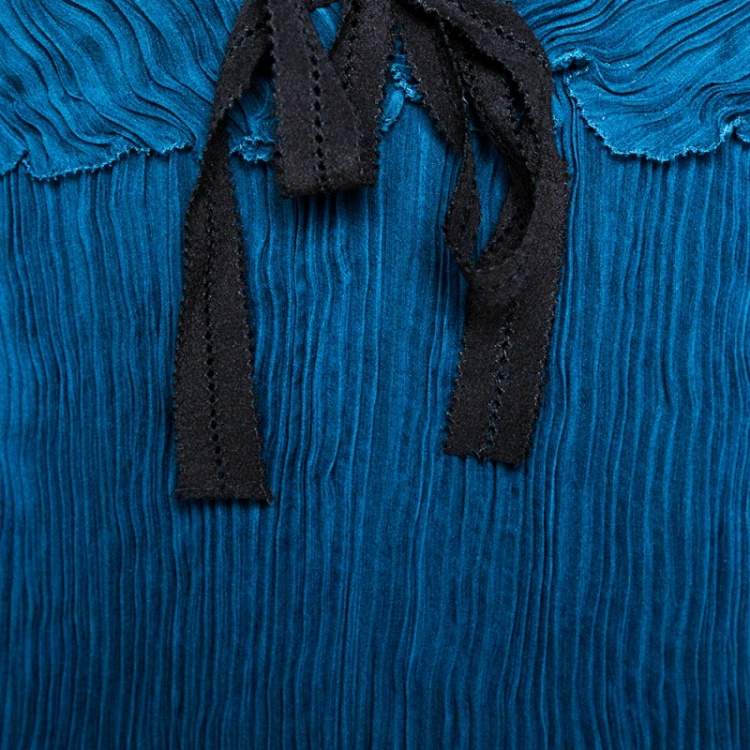 Pre Owned Fendi Green Plisse Silk Ruffled Top M