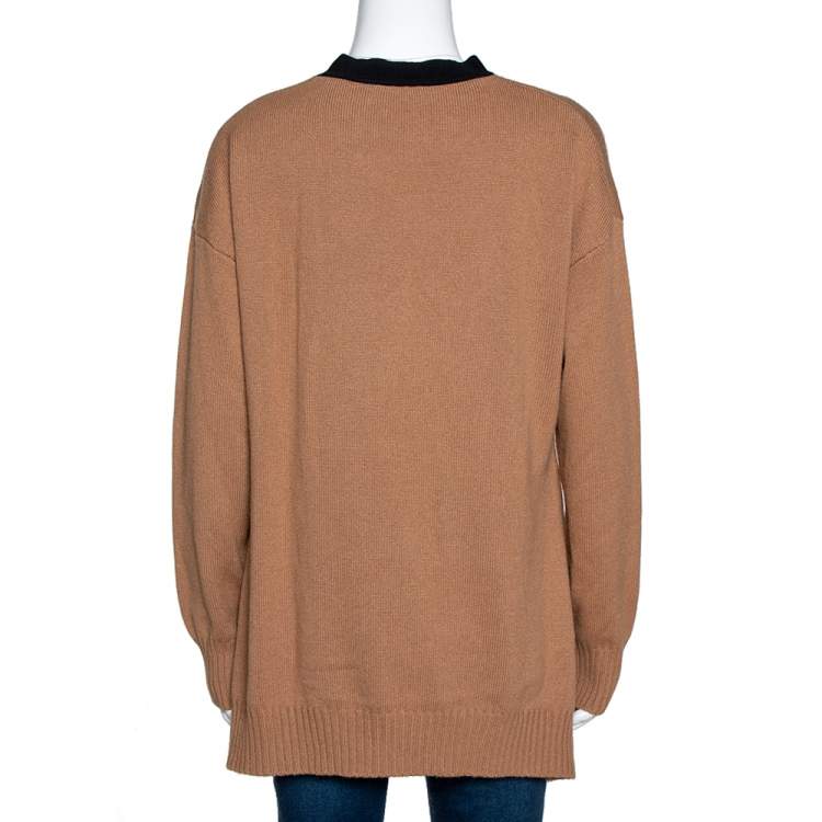 Pre Owned Fendi Sand Brown Cashmere Blend MCMXXV Detail Asymmetric Sweater M
