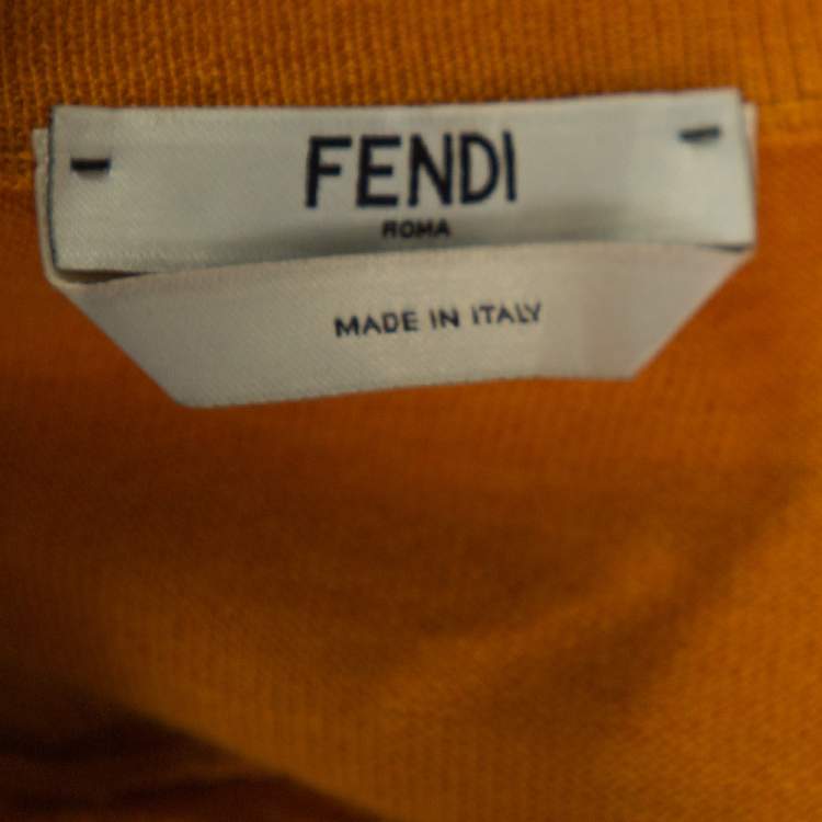 Pre Owned Fendi Mustard Yellow Cashmere Silk Neck Tie Detail Embellished Cardigan M