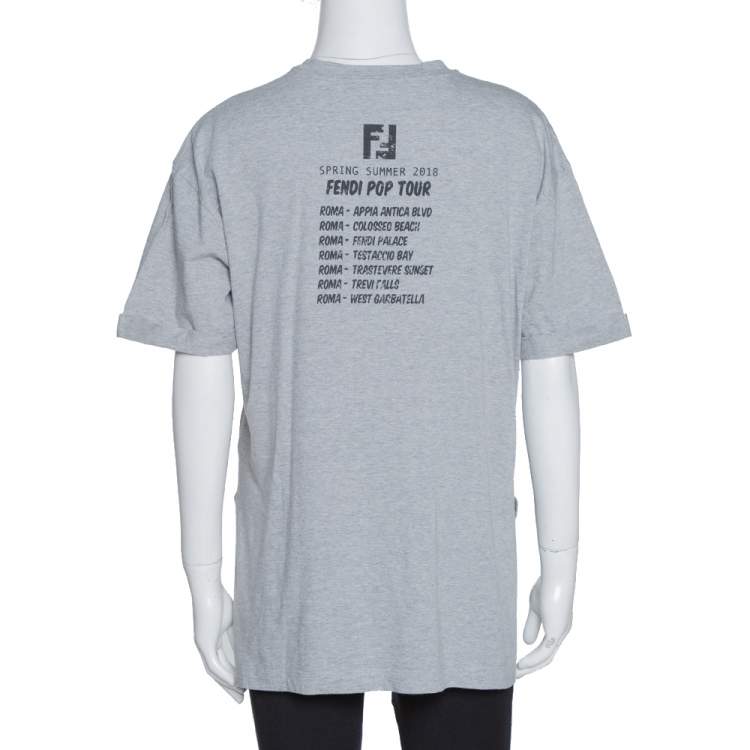 Pre Owned Fendi Grey Appia Antica Blvd Embellished Cotton T-Shirt M