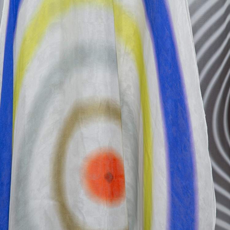 Pre Owned Fendi White Abstract Print Sheer Layered Maxi Skirt M