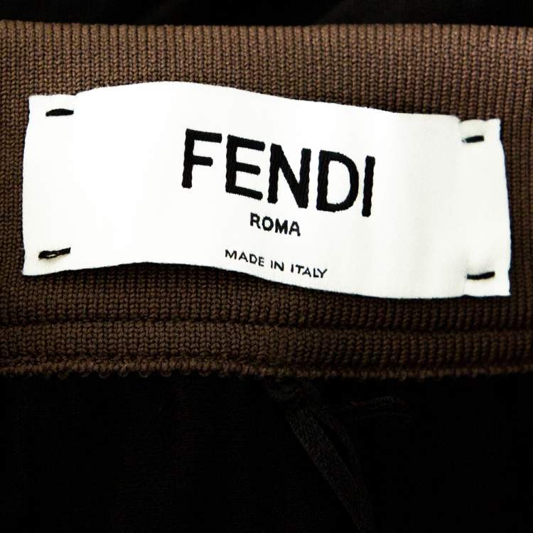 Pre Owned Fendi Black Techno Jersey FF Logo Trim Pleated Skirt S