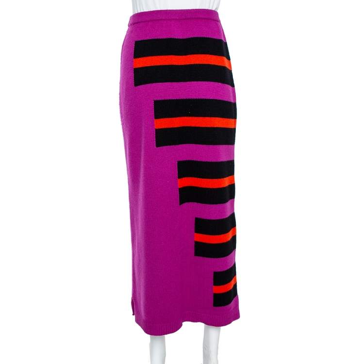 Pre Owned Fendi Purple Knitted Cashmere Skirt M