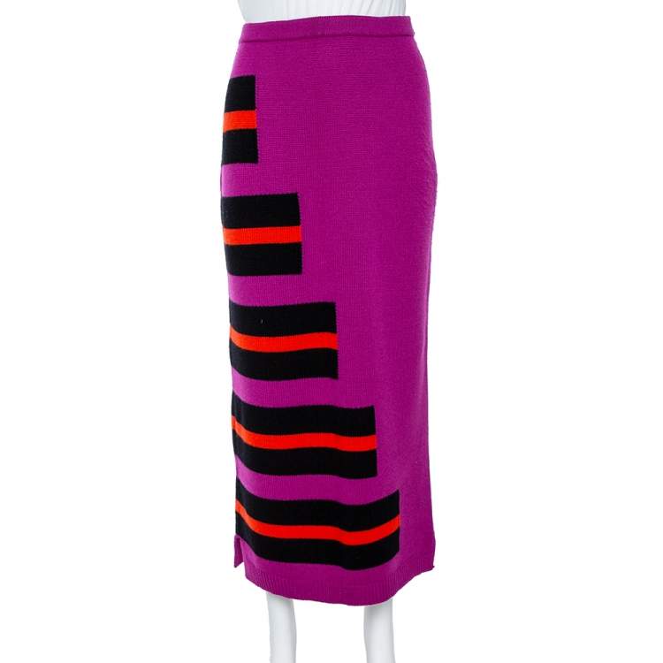 Pre Owned Fendi Purple Knitted Cashmere Skirt M