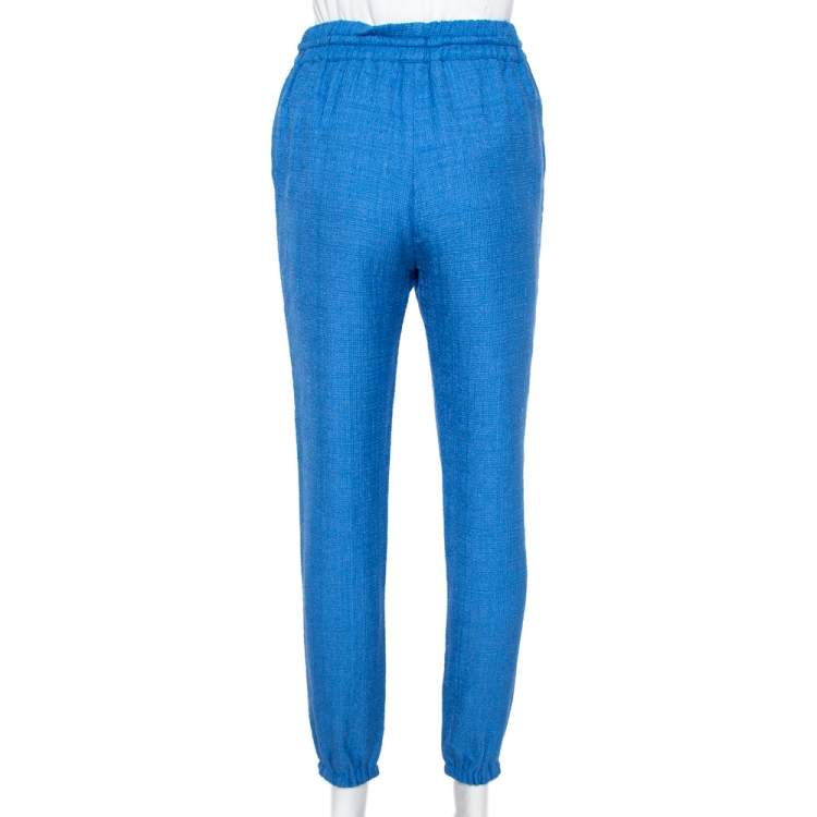 Pre Owned Fendi Blue Wool & Silk Elasticized Waist Trousers S