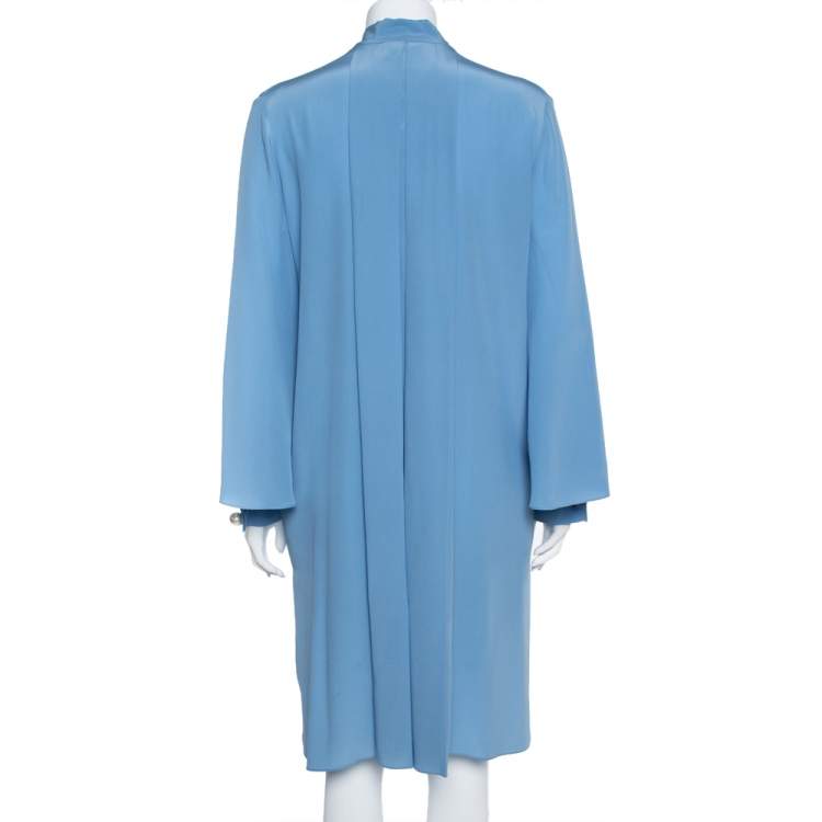 Pre Owned Fendi Blue Silk Neck Tie Detail Draped Asymmetrical Dress S
