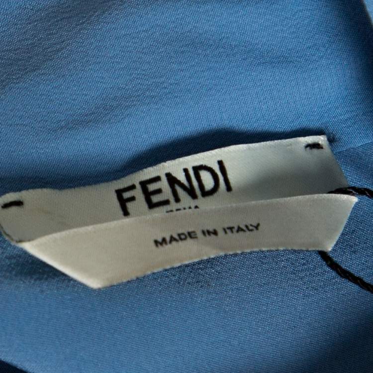Pre Owned Fendi Blue Silk Neck Tie Detail Draped Asymmetrical Dress S