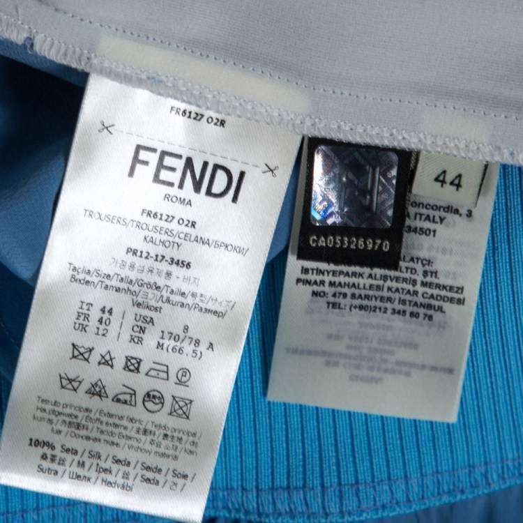 Pre Owned Fendi Blue Silk Side Stripe Detail Tapered Trousers M