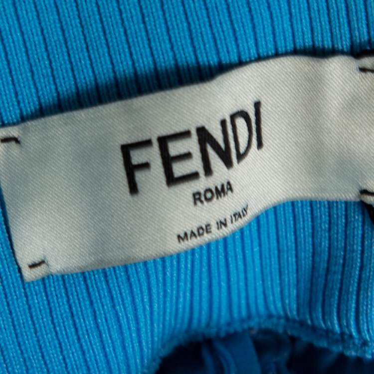 Pre Owned Fendi Blue Silk Side Stripe Detail Tapered Trousers M
