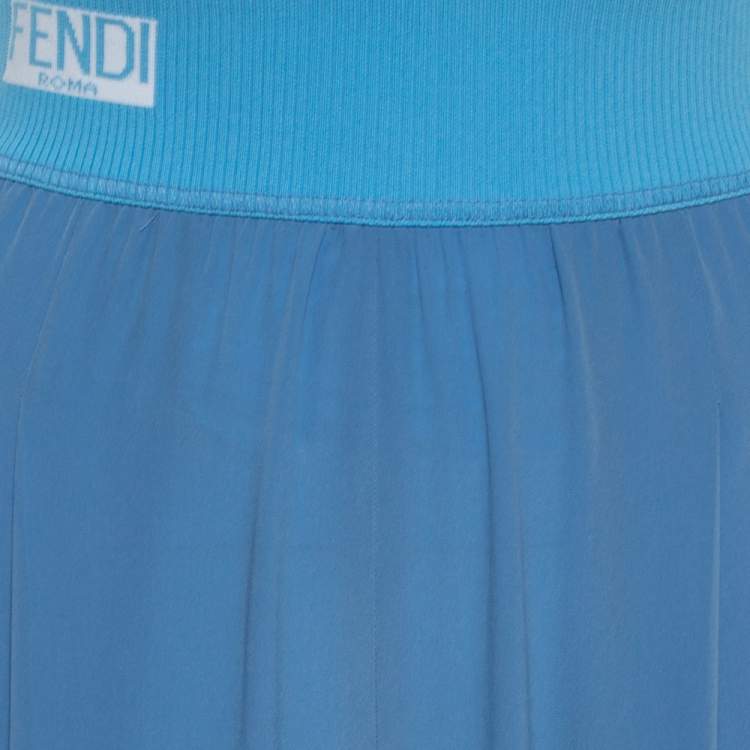 Pre Owned Fendi Blue Silk Side Stripe Detail Tapered Trousers M