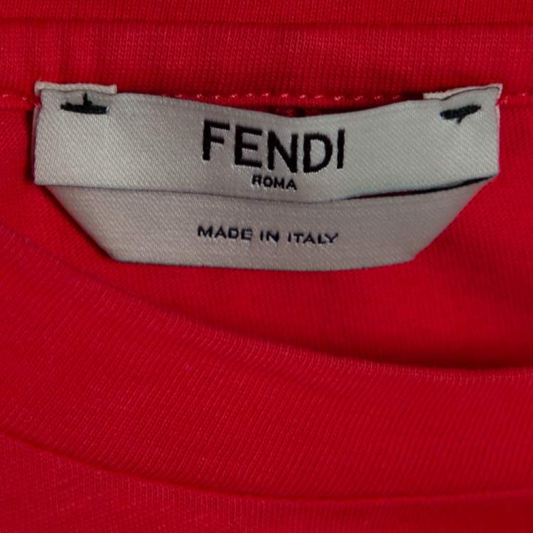 Pre Owned Fendi Coral Pink Cotton Sequin Embellished T Shirt XS