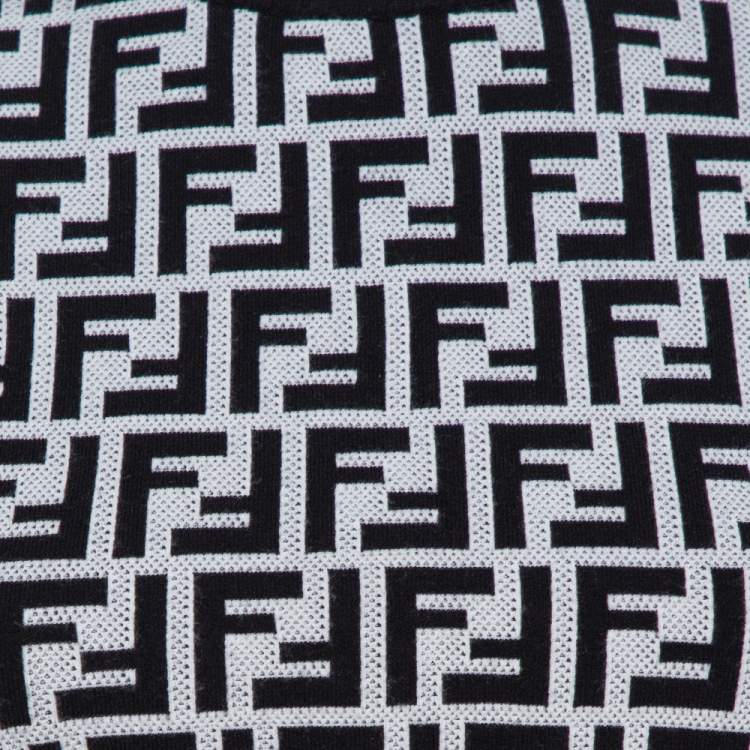 Pre Owned Fendi Monochrome FF Logo Jacquard Knit Crop Top S