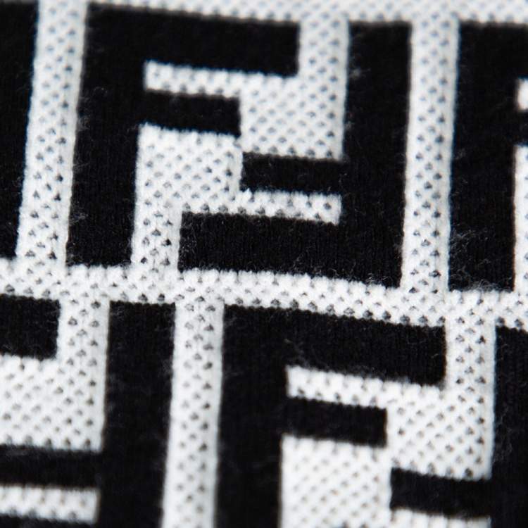 Pre Owned Fendi Monochrome FF Logo Jacquard Knit Crop Top S