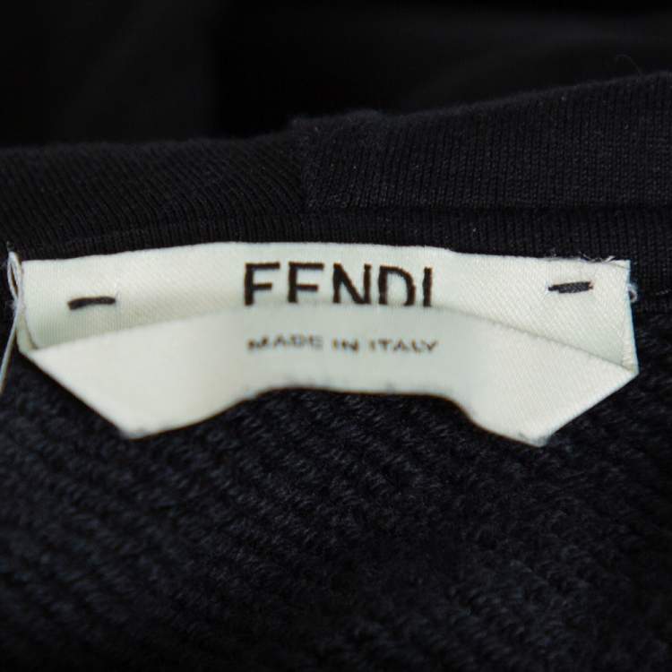 Pre Owned Fendi Black Cotton Logo Studded Long Hoodie S