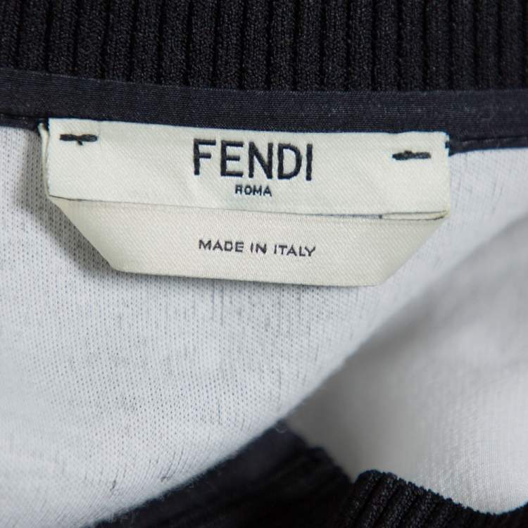 Pre Owned Fendi Black Knit Embellished Neck Detail Cropped Sweatshirt M