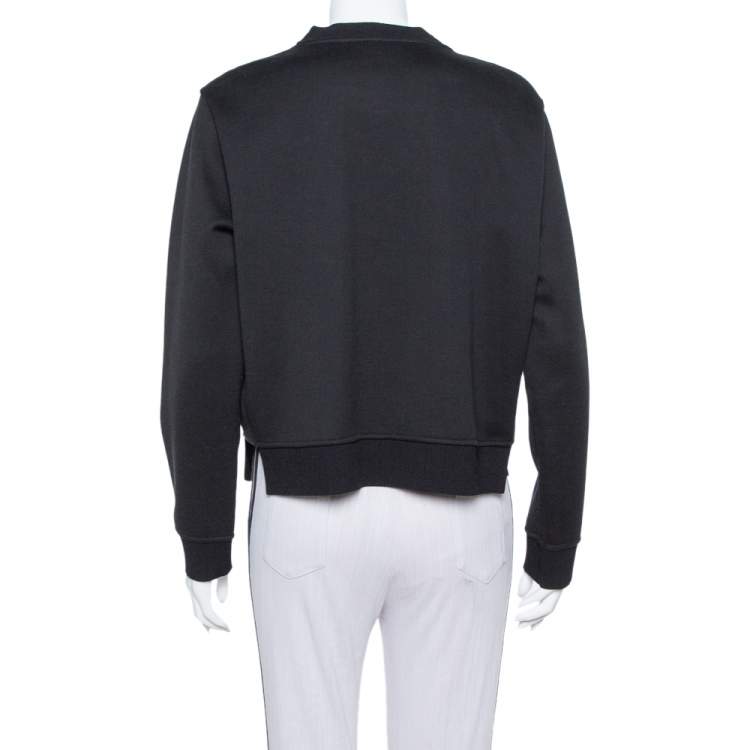 Pre Owned Fendi Black Knit Embellished Neck Detail Cropped Sweatshirt M