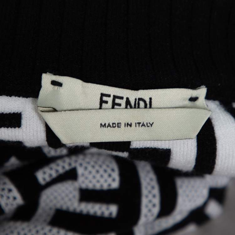 Pre Owned Fendi Monochrome Zucca Monogram Intarsia Knit Crop Top S