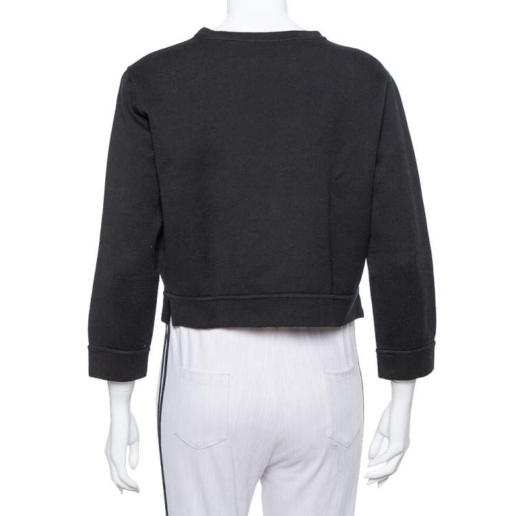 Pre Owned Fendi Black Cotton Monster Eye Print Cropped Sweatshirt S