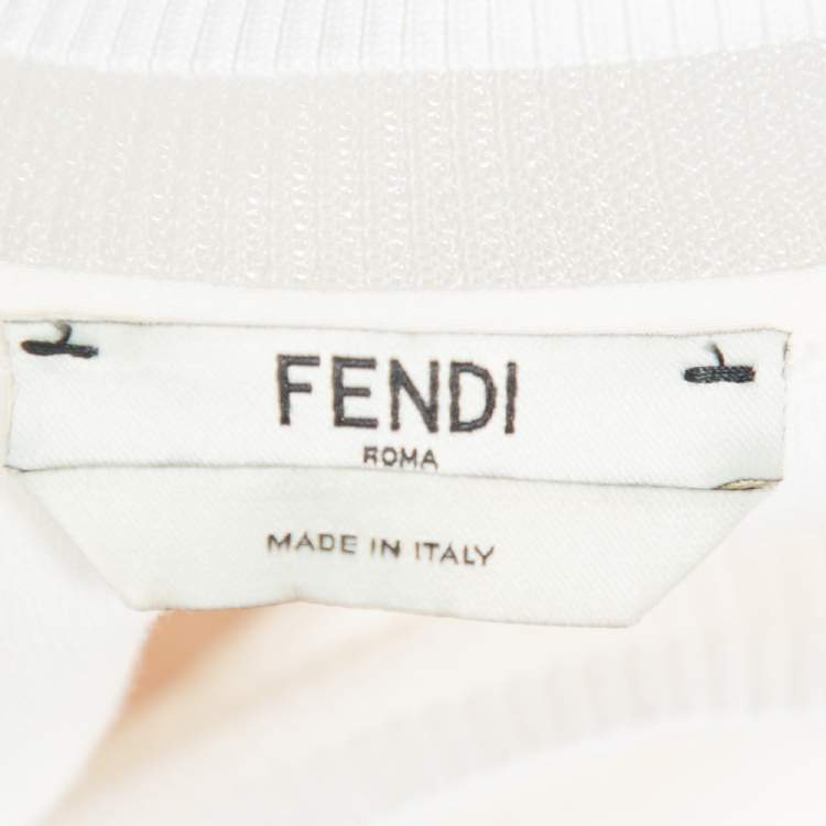 Pre Owned Fendi Cream Knit Floral Embroidered Applique Detail Pullover S