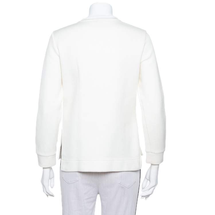 Pre Owned Fendi Cream Knit Floral Embroidered Applique Detail Pullover S