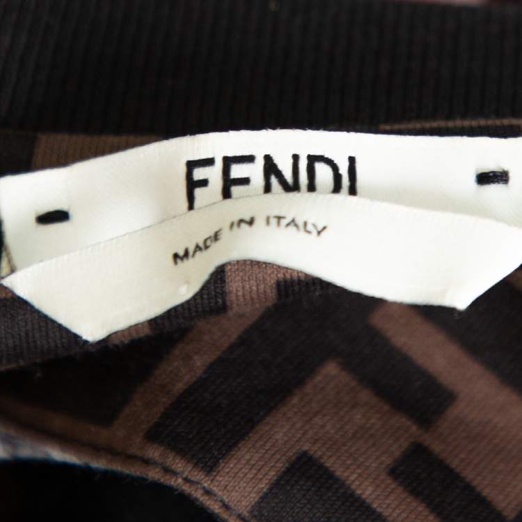Pre Owned Fendi Brown Logo Printed Cotton Embroidered Crewneck T Shirt S