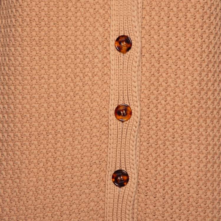 Pre Owned Fendi Brown Cable Knit Stripe Detail Cardigan XS