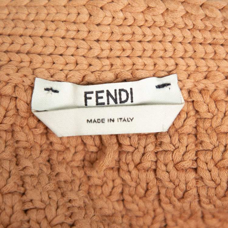Pre Owned Fendi Brown Cable Knit Stripe Detail Cardigan XS
