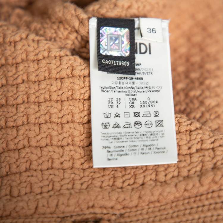 Pre Owned Fendi Brown Cable Knit Stripe Detail Cardigan XS
