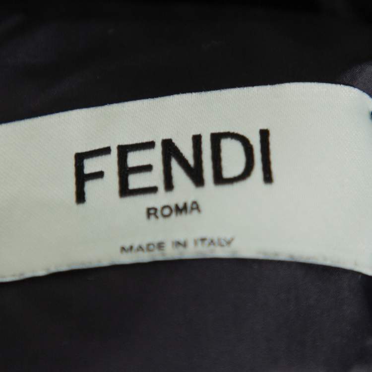 Pre Owned Fendi Karlito Black Logo Applique Detail Quilted Down Bomber Jacket M