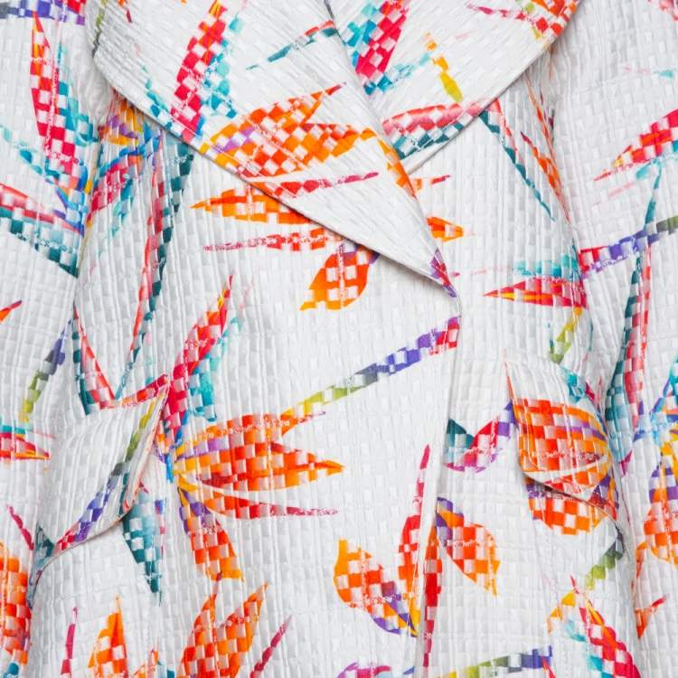 Pre Owned Fendi White Jacquard Birds Of Paradise Print Oversized Coat S