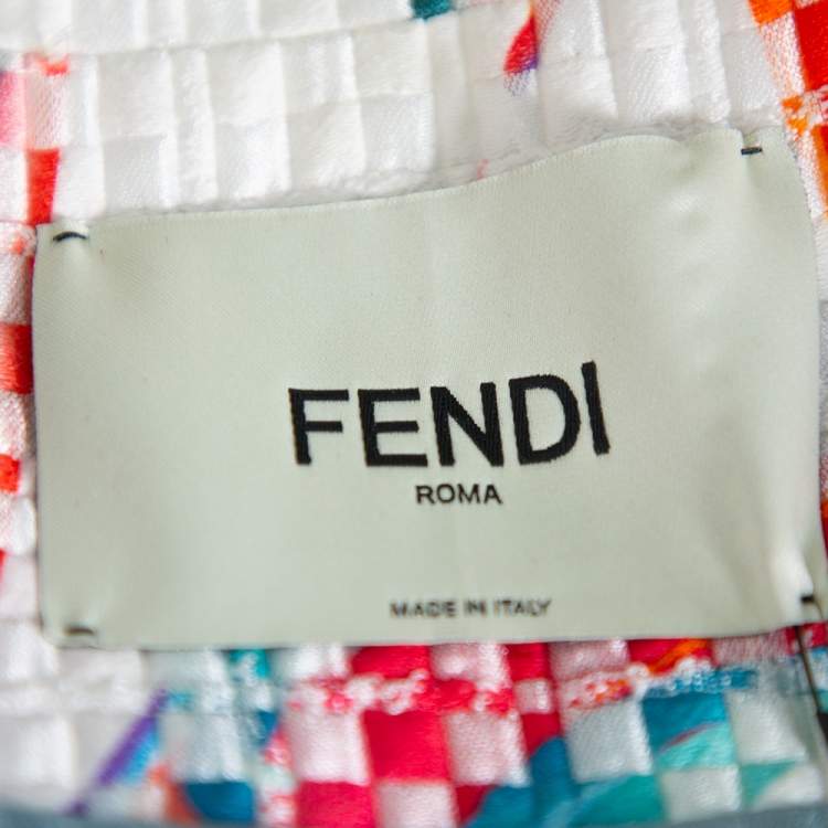 Pre Owned Fendi White Jacquard Birds Of Paradise Print Oversized Coat S