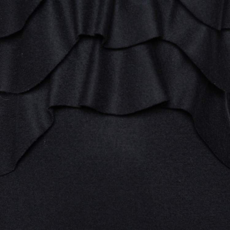 Pre Owned Fendi Black Wool Ruffle Detail Sheath Dress S