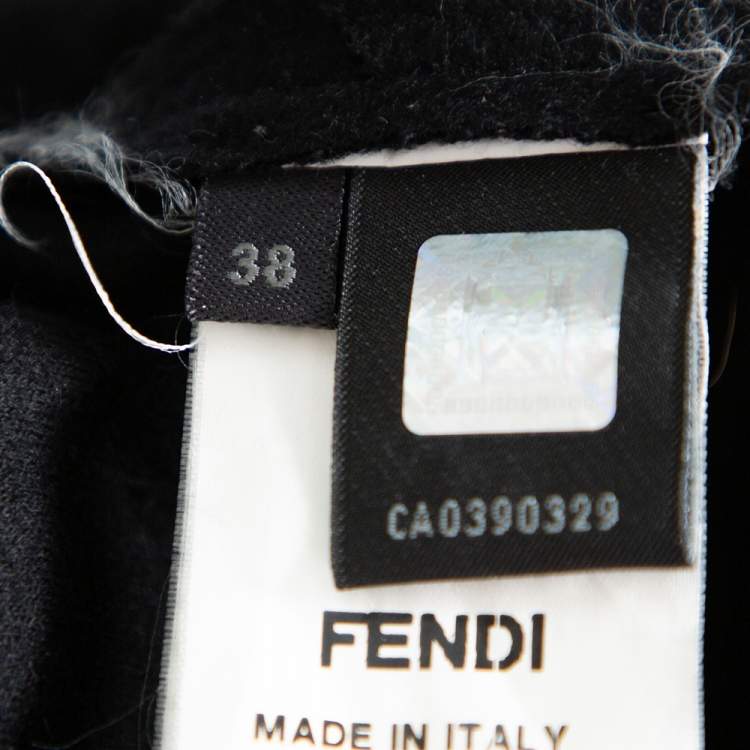 Pre Owned Fendi Black Wool Ruffle Detail Sheath Dress S