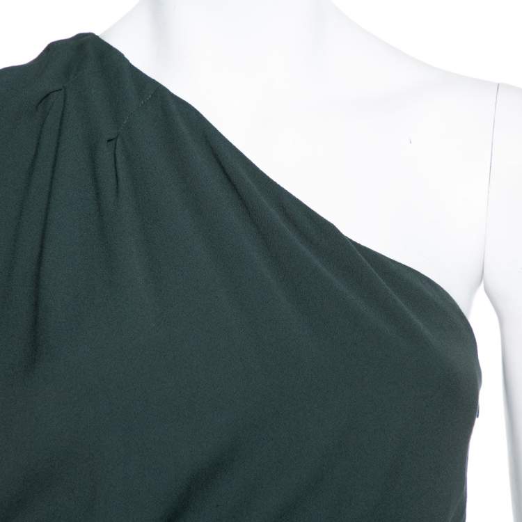 Pre Owned Fendi Dark Green Crepe One Shoulder Maxi Dress S