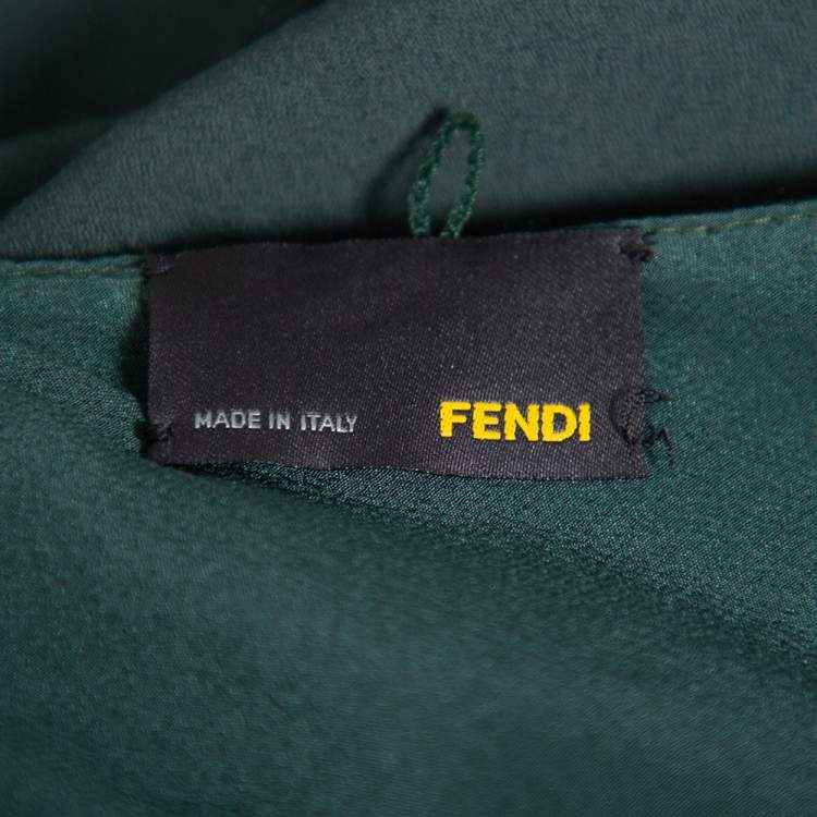 Pre Owned Fendi Dark Green Crepe One Shoulder Maxi Dress S