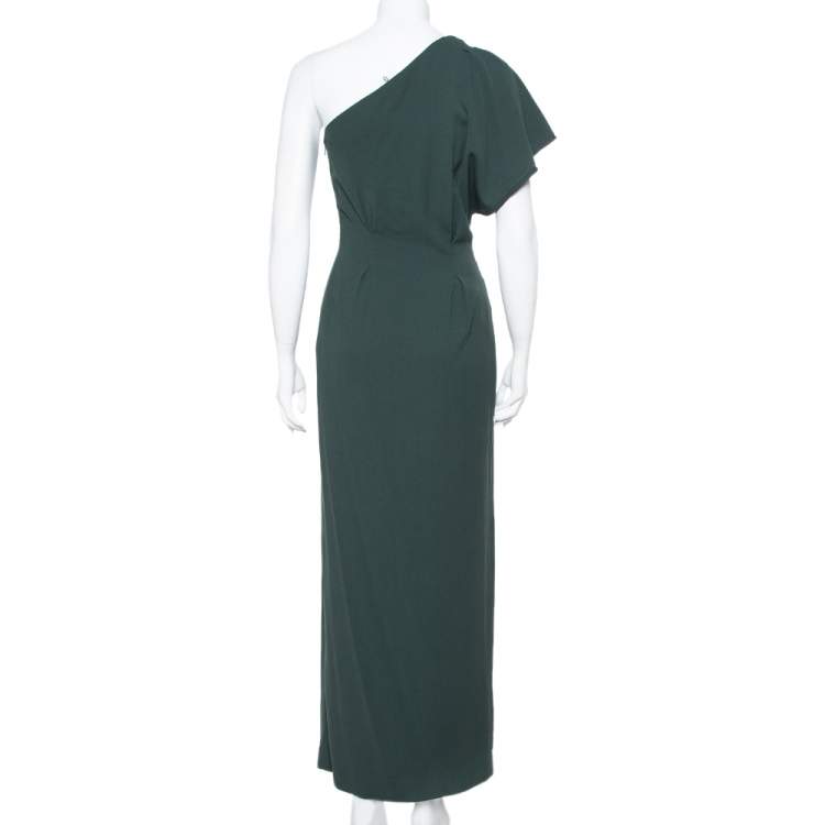 Pre Owned Fendi Dark Green Crepe One Shoulder Maxi Dress S